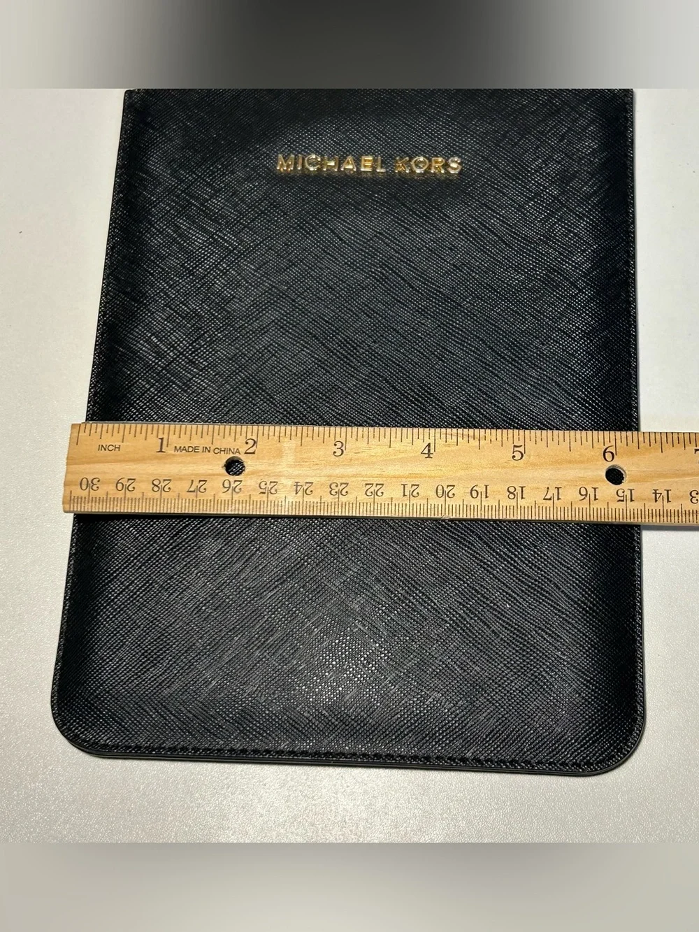 Michael Kors Black Gold Leather Mini iPad E-reader Sleeve Pouch Case 8”x6”